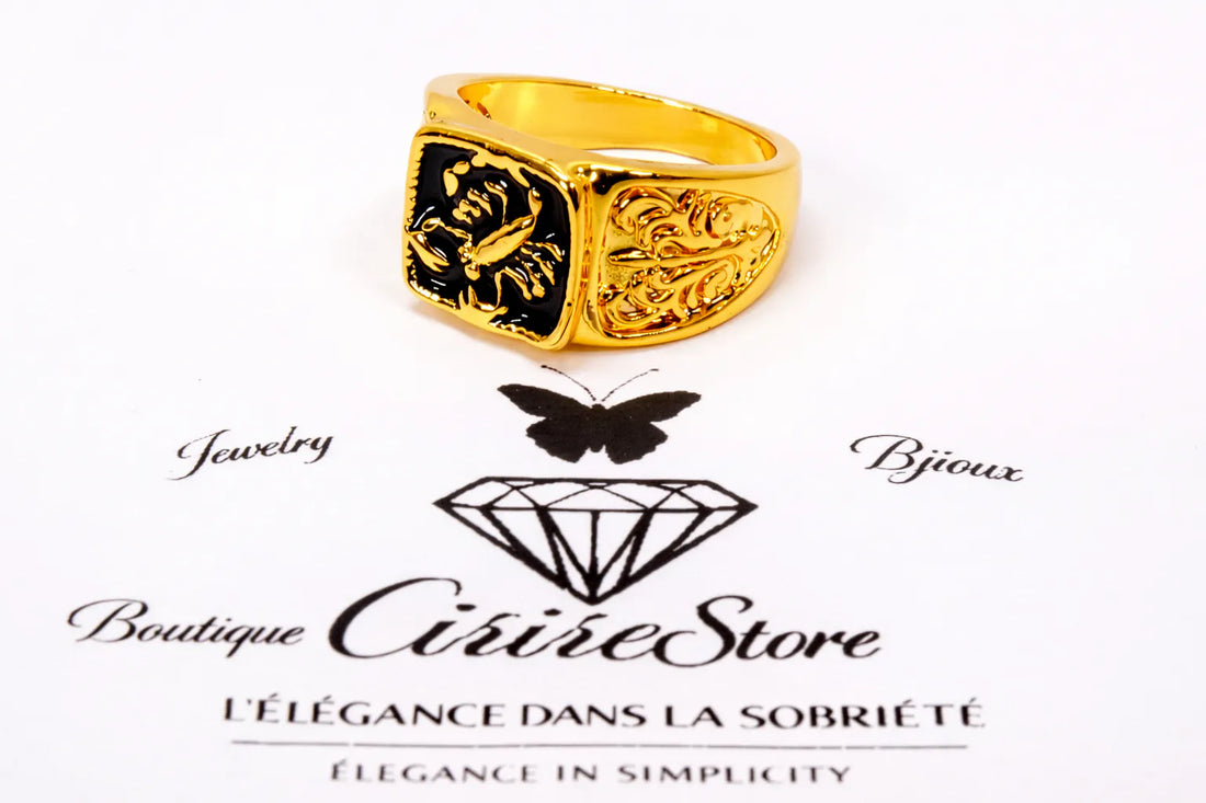 Bague chevalière  motif scorpion noir
