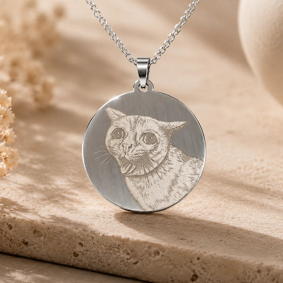 Collier personnalisé avec photo gravée – Pendentif rond souvenir