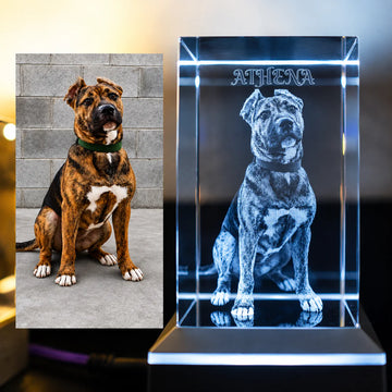 Customized Photo Crystal – Laser Engraved Photo with Wooden Stand